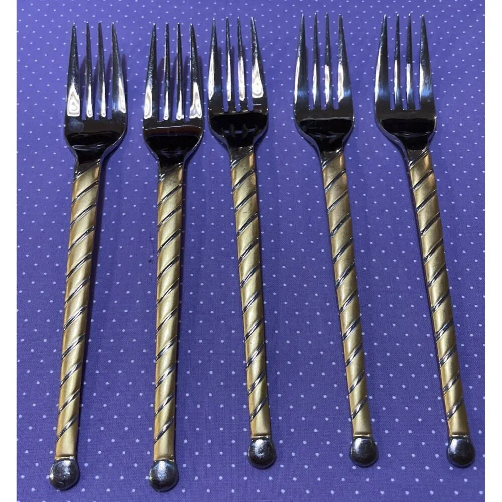 Cambridge Uptown Frosted Twist Ball Tip Stainless Gold Silver Salad Forks 5